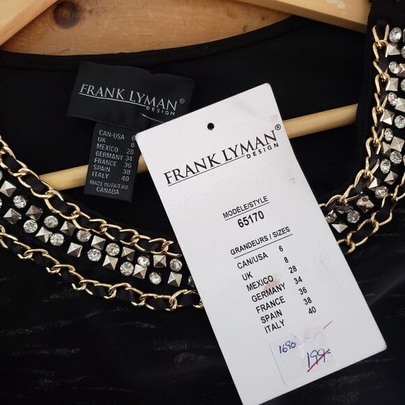 Frank Lyman Size 6 Small Black Grey Layered Asymmetrical Beaded Scoop Neck Top - Picture 6 of 11